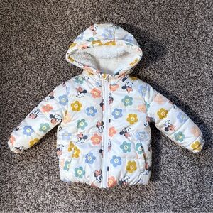 Toddler Minnie Mouse Hooded Puffer Jacket - 2T EUC